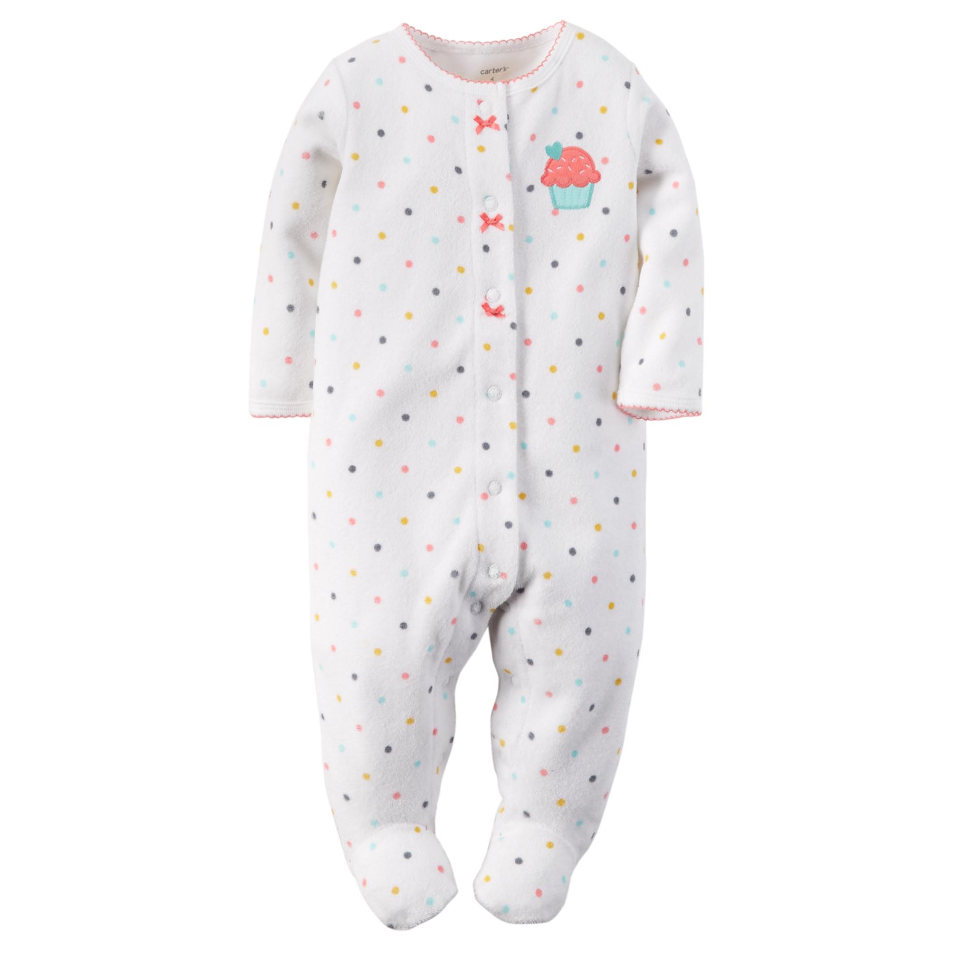 Carter's Newborn Girl's Terry Cloth Sleeper Pajamas - Cupcake