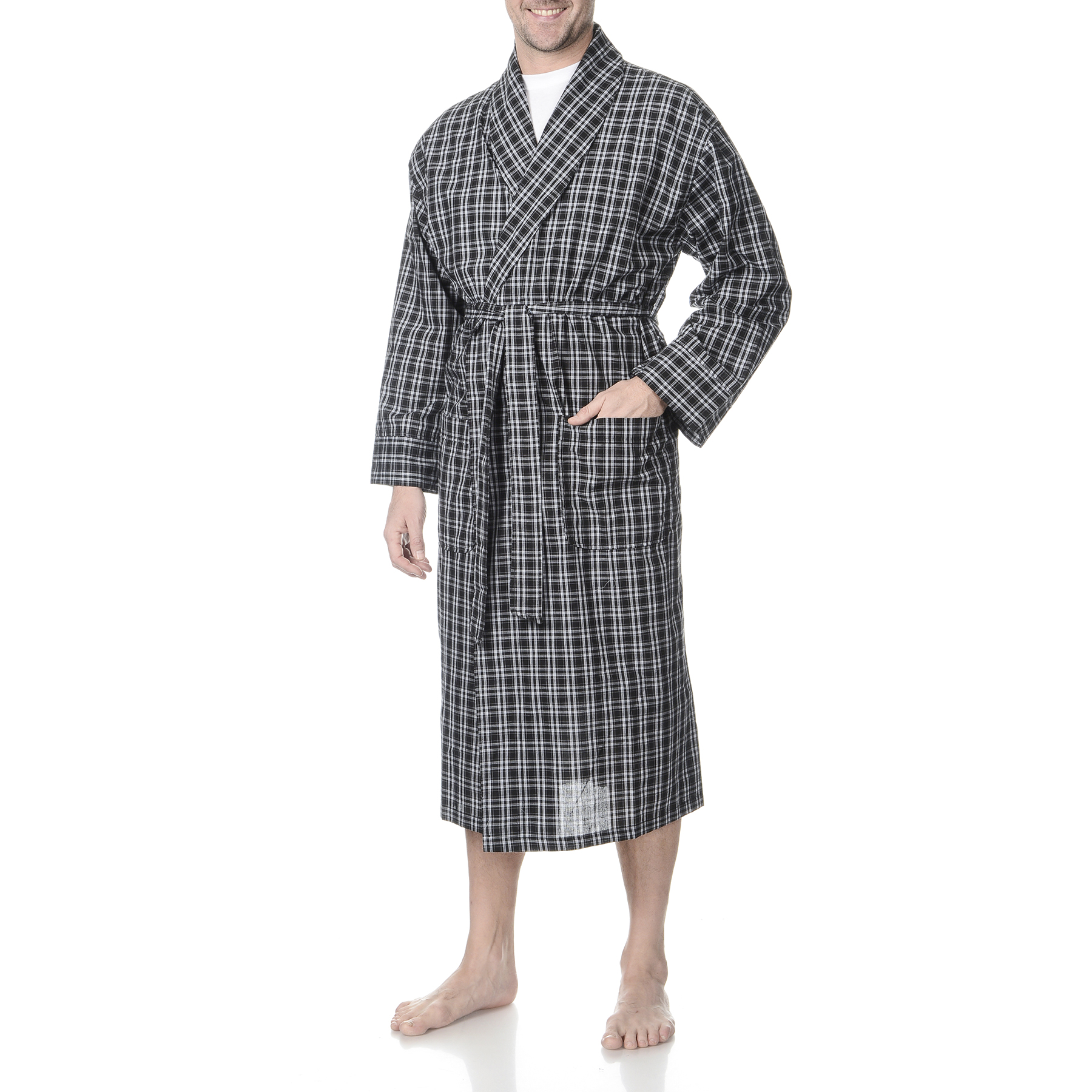 Hanes Men's Plaid Woven Broadcloth Robe - Online Exclusive