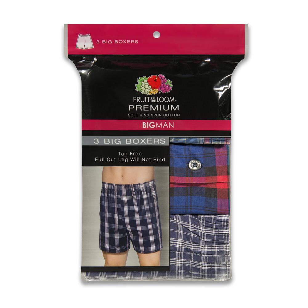 Fruit of the Loom Men's Big & Tall 3-Pack Boxer Shorts - Assorted Plaid Colors