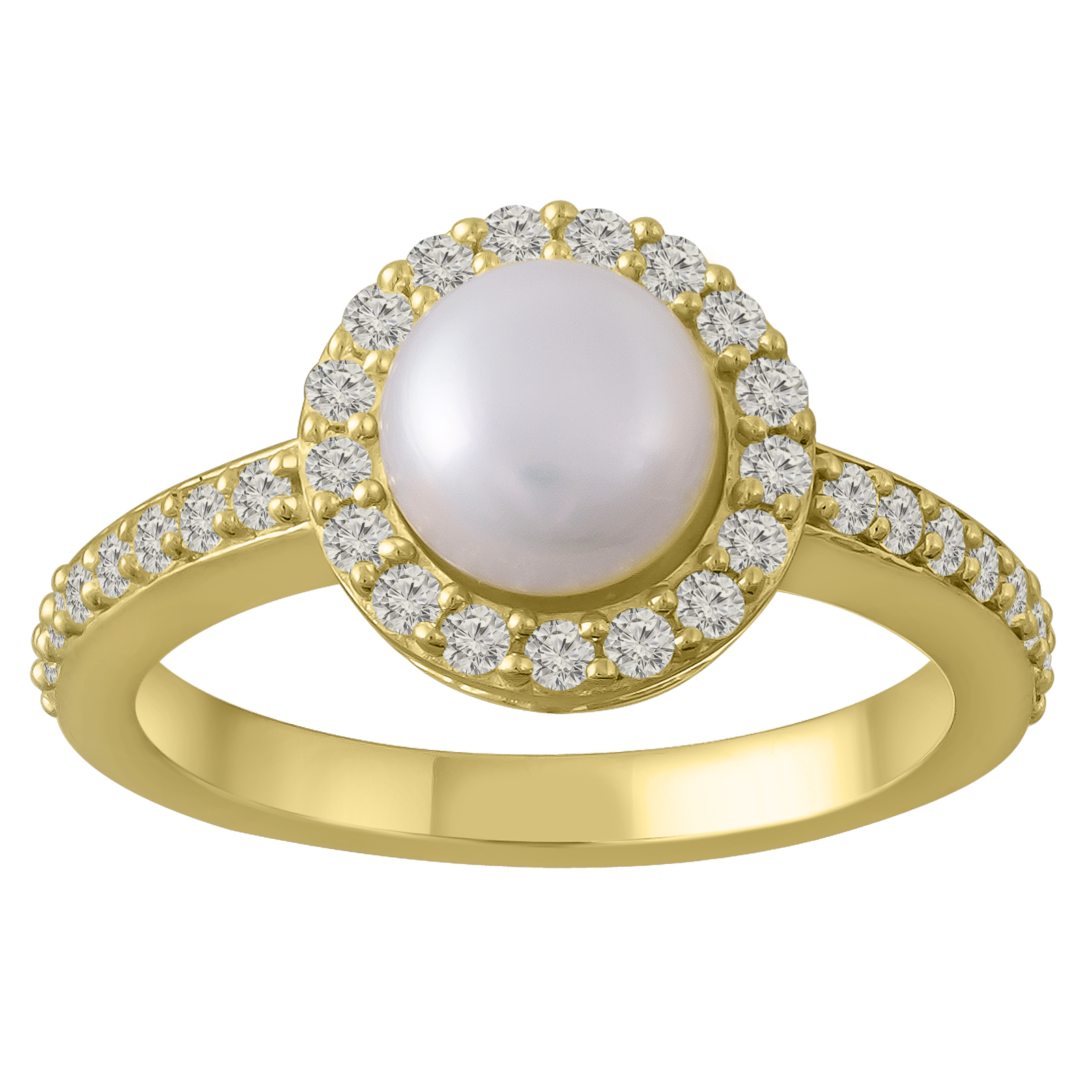 Gold over Sterling Silver Pearl and Created White Sapphire Ring