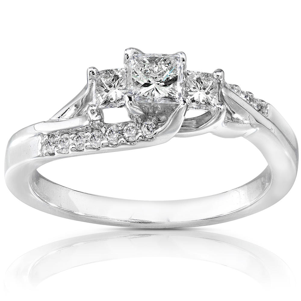 Kobelli 1/2 Carat (ct.tw) Diamond Engagement Ring Curved 3-Stone Princess in 14K White Gold