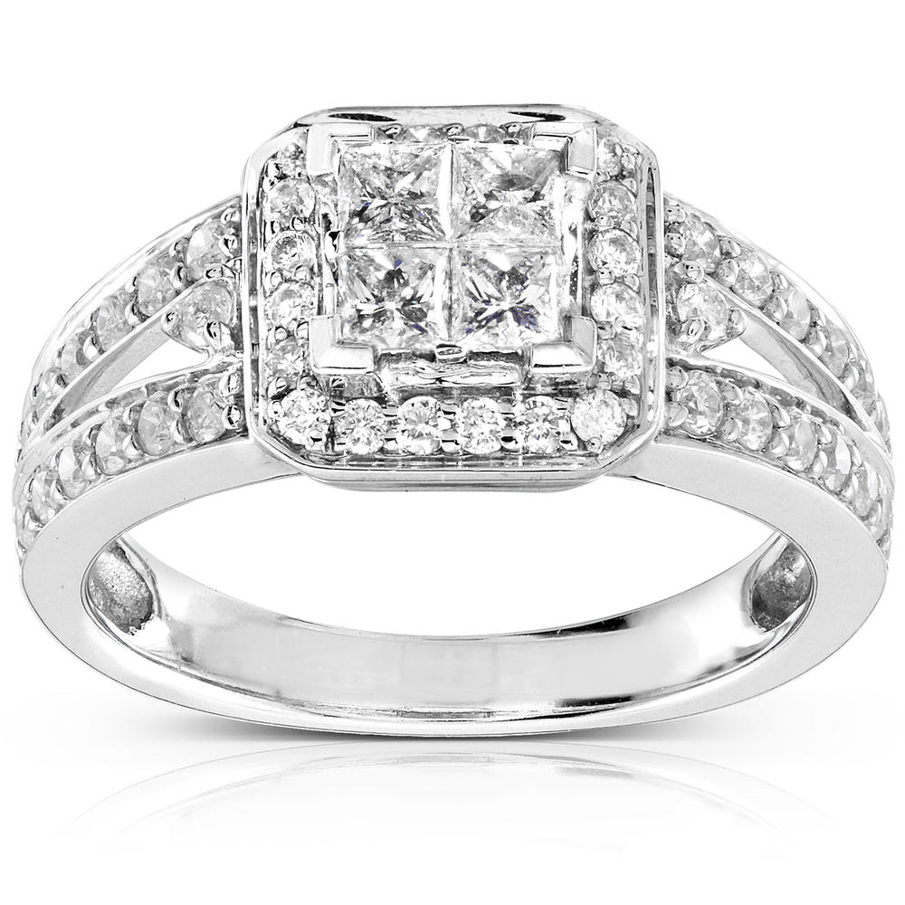 Kobelli 1 Carat (ct.tw) Invisible-set Quad Princess Diamond Halo Split Shank Ring in 14K White Gold