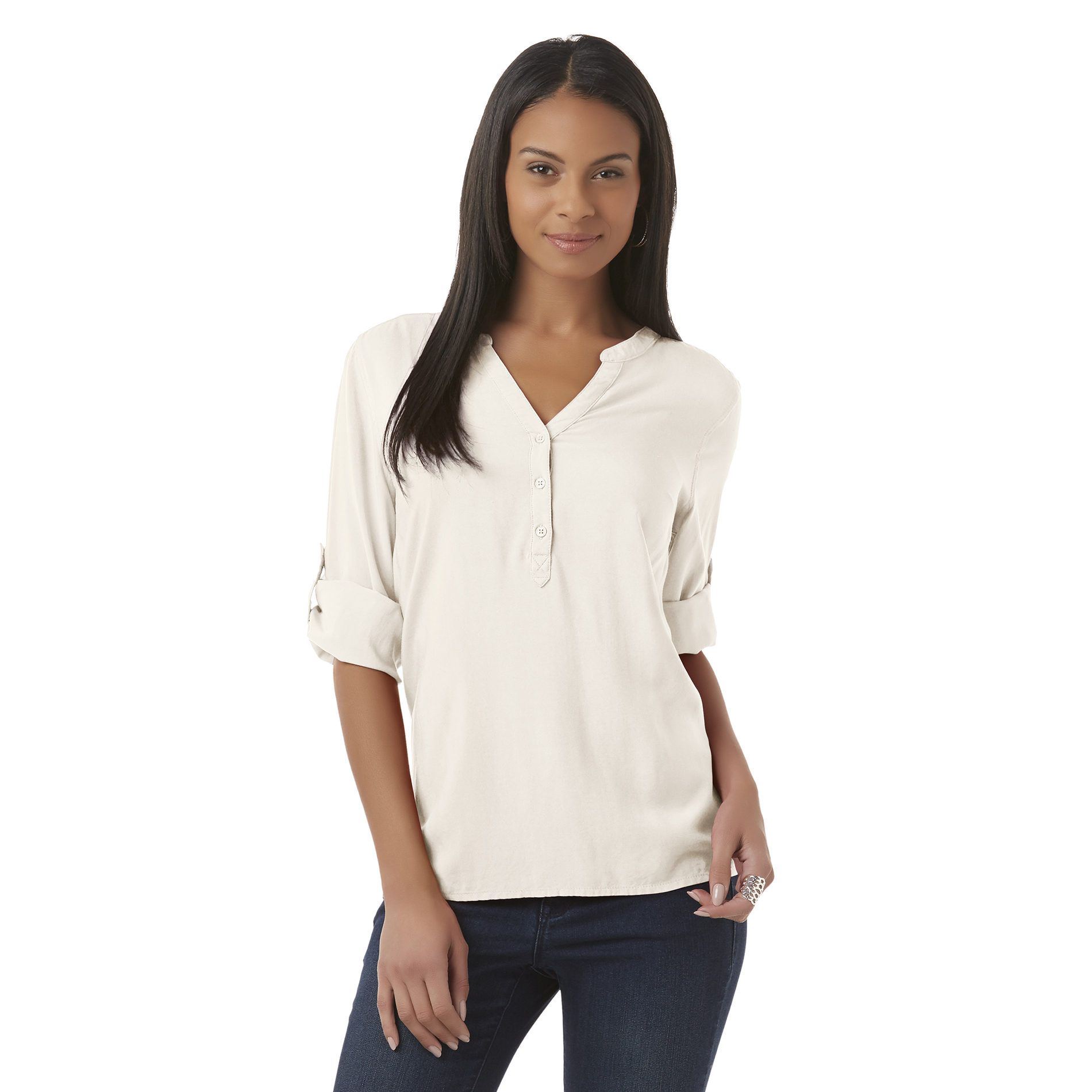 Simply Styled Women's Woven Henley Shirt