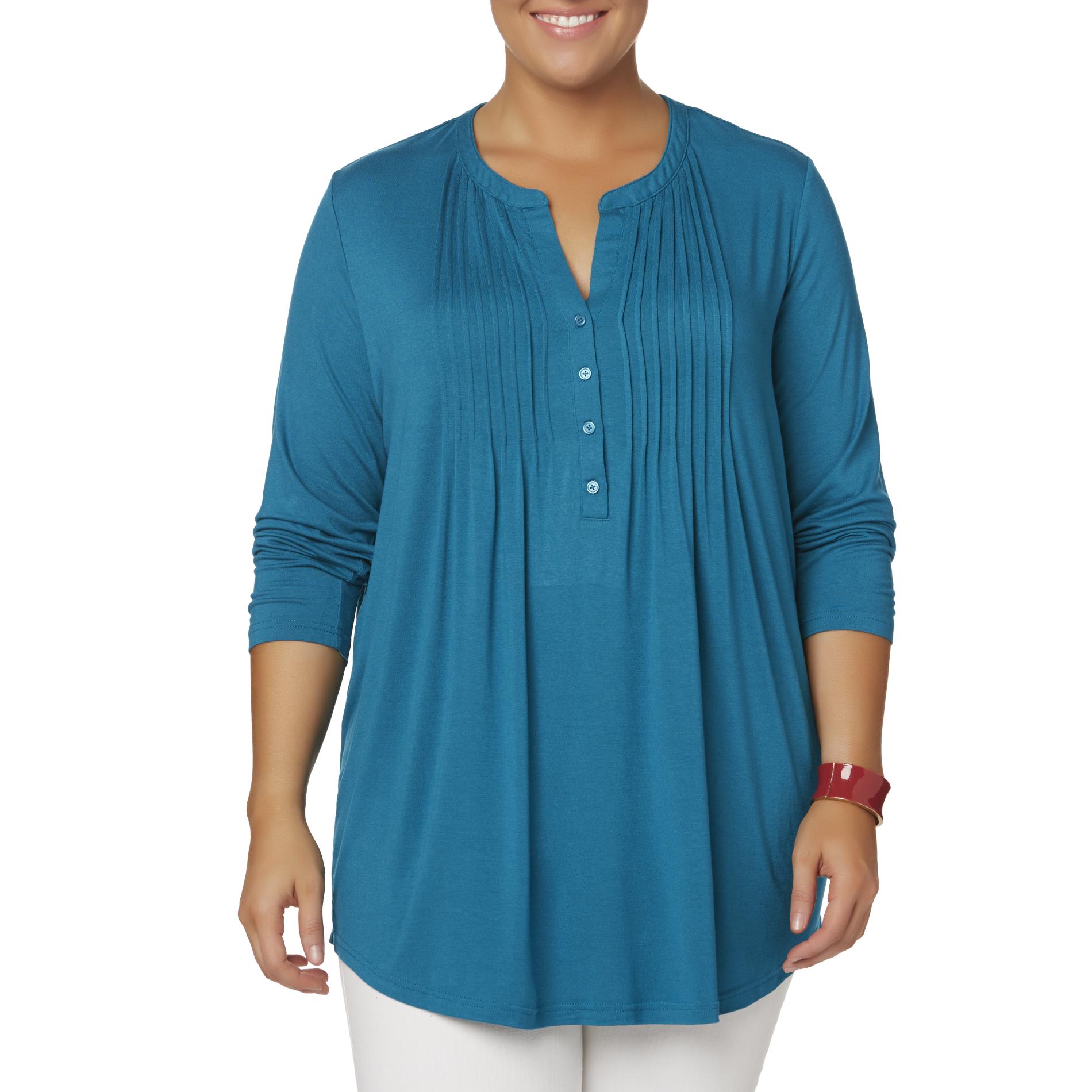 Simply Emma Women's Plus Pintuck Top