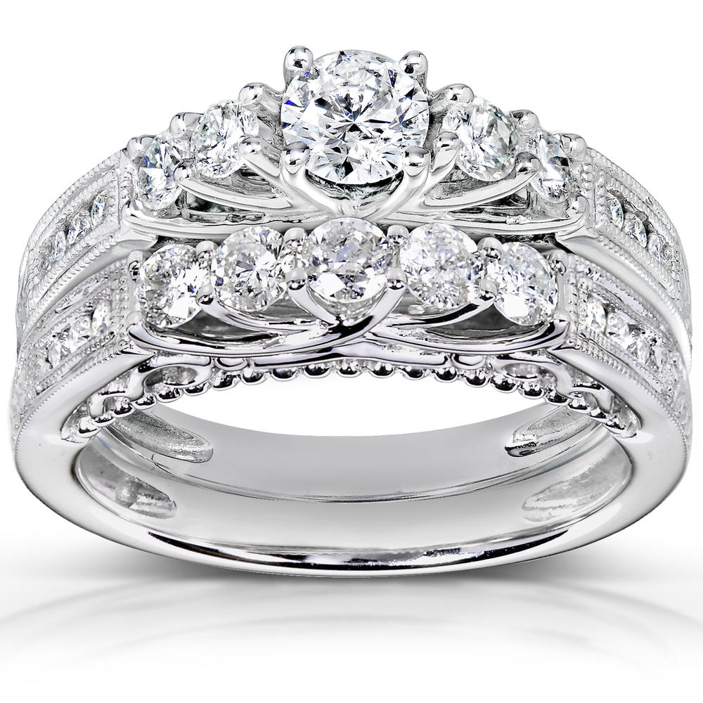 Kobelli 1 1/4 Carat (ct.tw) Diamond 5-Stone Vintage Bridal Set in 14K White Gold