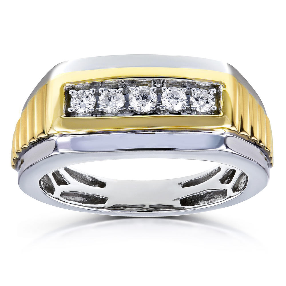 Kobelli 1/4 Carat (ct.tw) Mens Ring Channel Round Diamonds in 10k Two Tone Gold