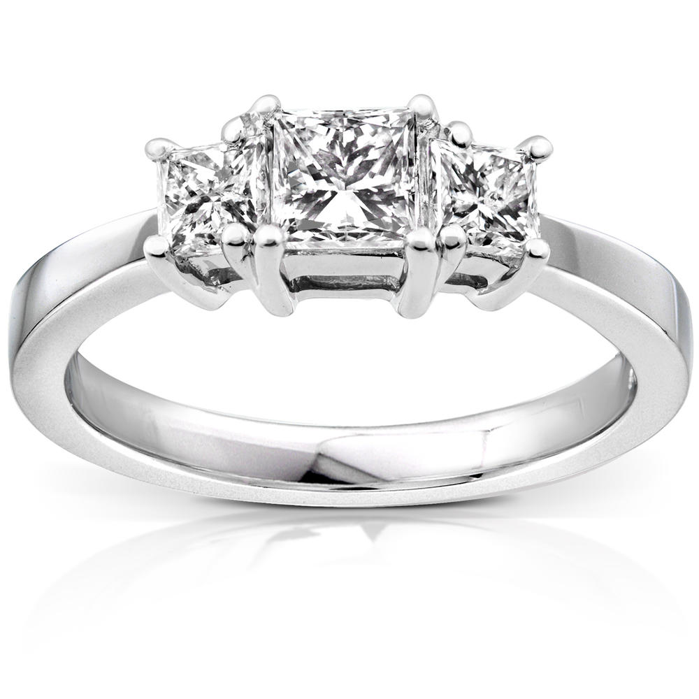 Kobelli 1 Carat (ct.tw) Three Stone Princess Diamond Ring in White Platinum Metal