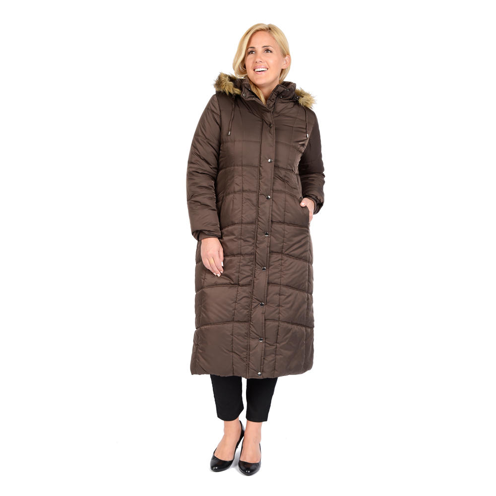 Excelled Women's Plus Quilted Full Length City Coat- Online Exclusive