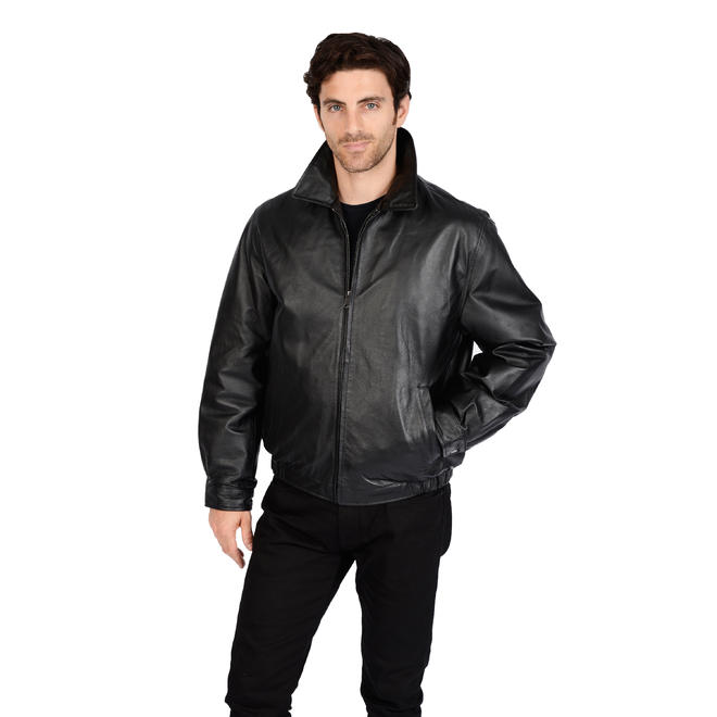 Excelled Men's Leather Bomber Jacket with Self Elastic Waist