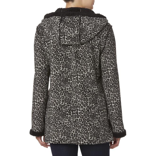 Simply Styled Women's Hooded Fleece Jacket - Leopard Print