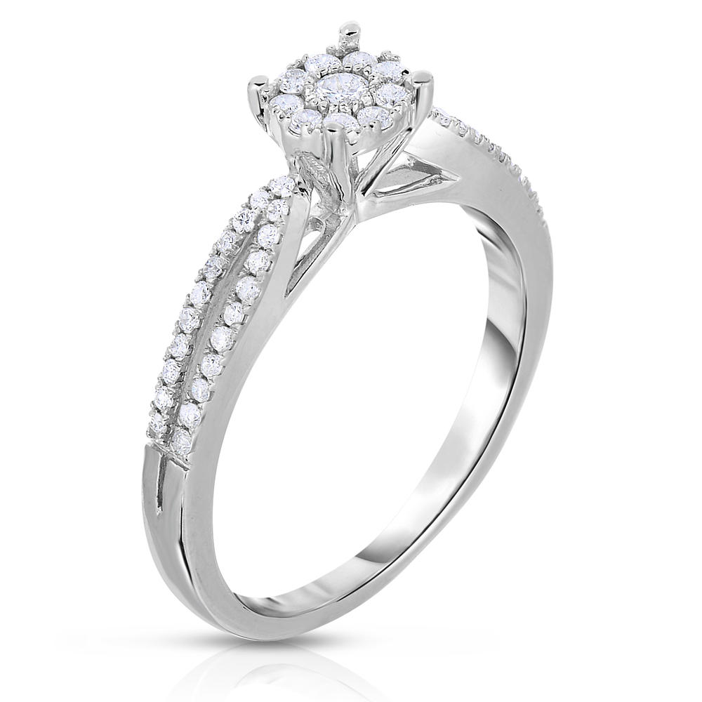 Tradition Diamond 10K White Gold .33 CTTW Certified Diamond Round Cluster Split Shank Ring