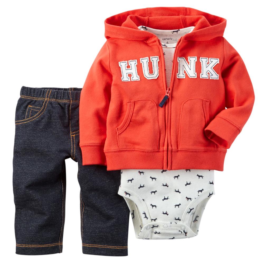 Carter's Newborn & Infant Boy's Bodysuit, Jeans & Hoodie Jacket - Hunk