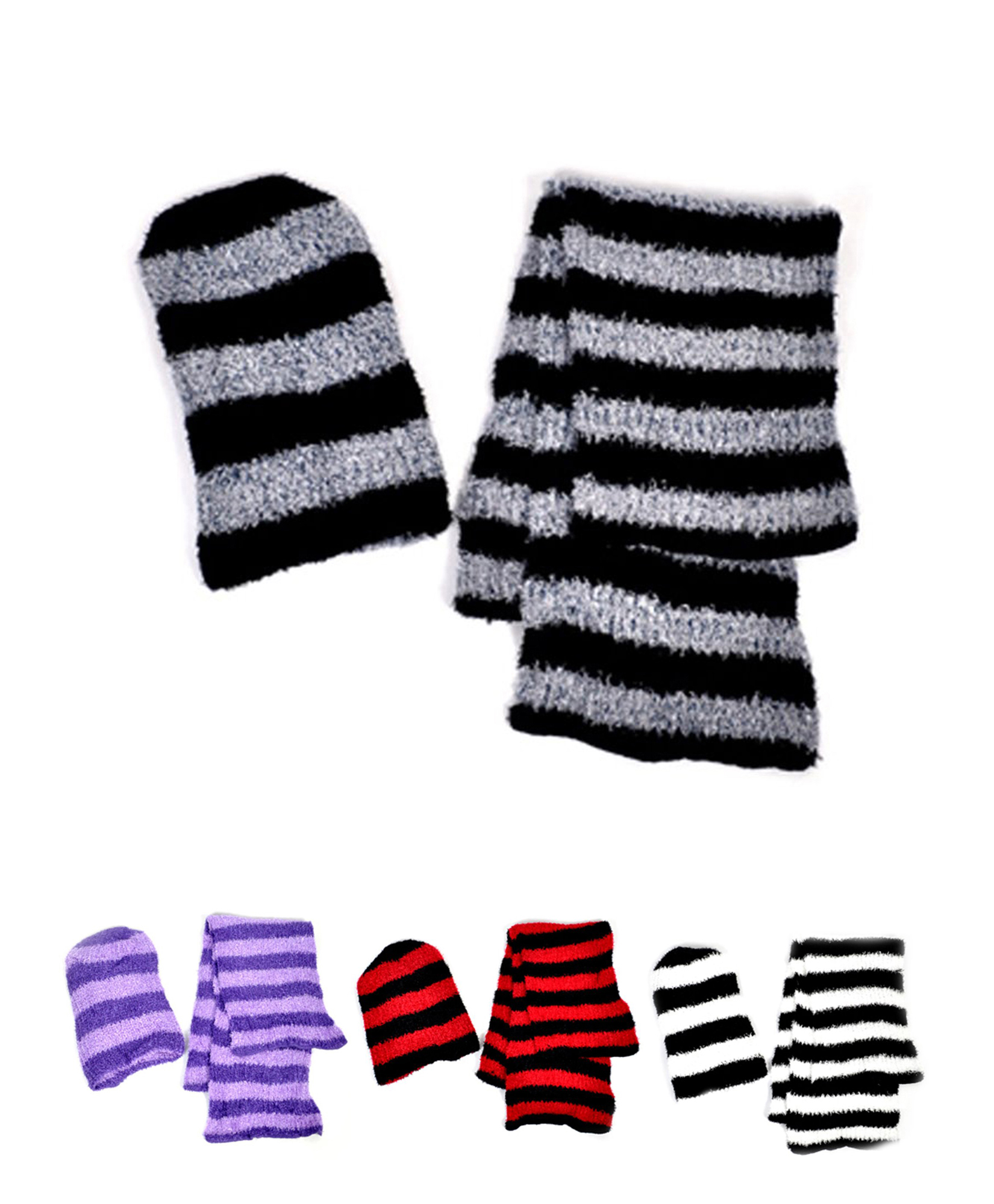 Selini NY Striped Fuzzy Knit Acrylic 2-Piece Cap & Scarf Set