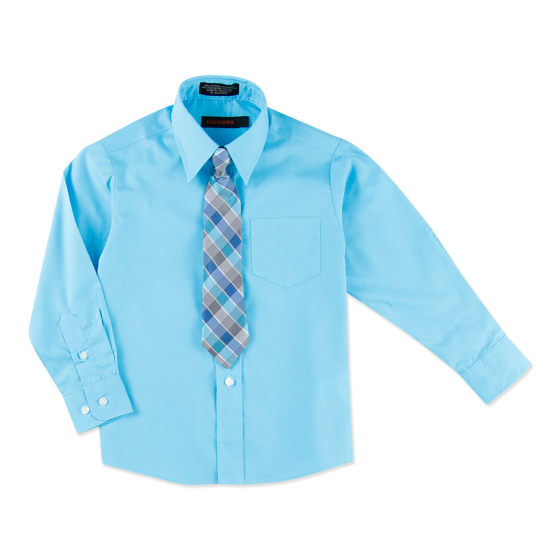 Dockers Boy's Dress Shirt & Clip-On Necktie - Plaid
