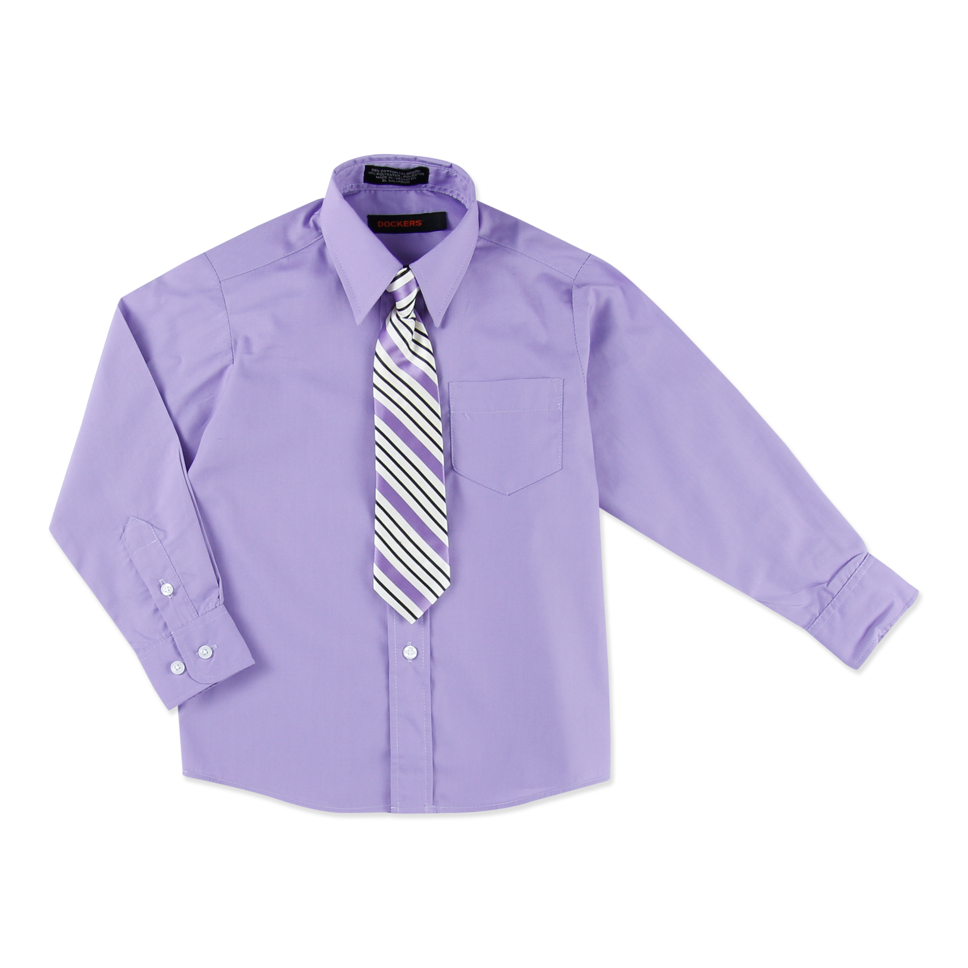 Dockers Boy's Dress Shirt & Clip-On Necktie - Striped