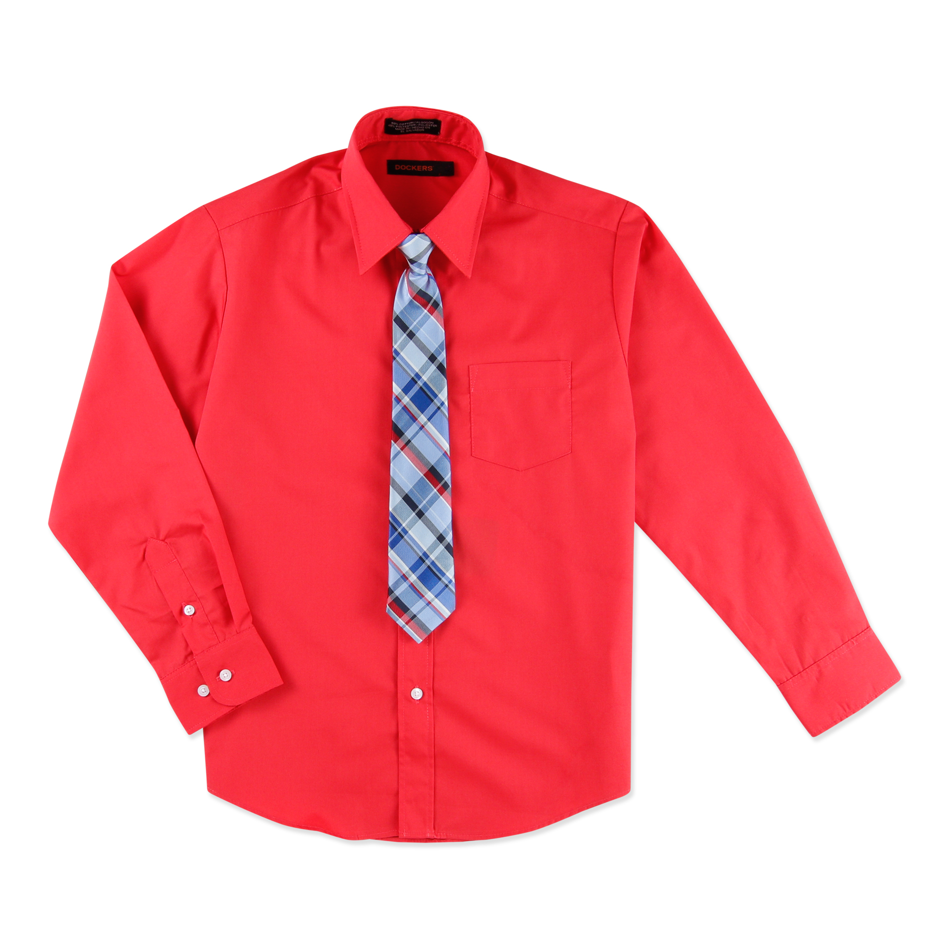 Dockers Boy's Dress Shirt & Clip-On Necktie - Plaid