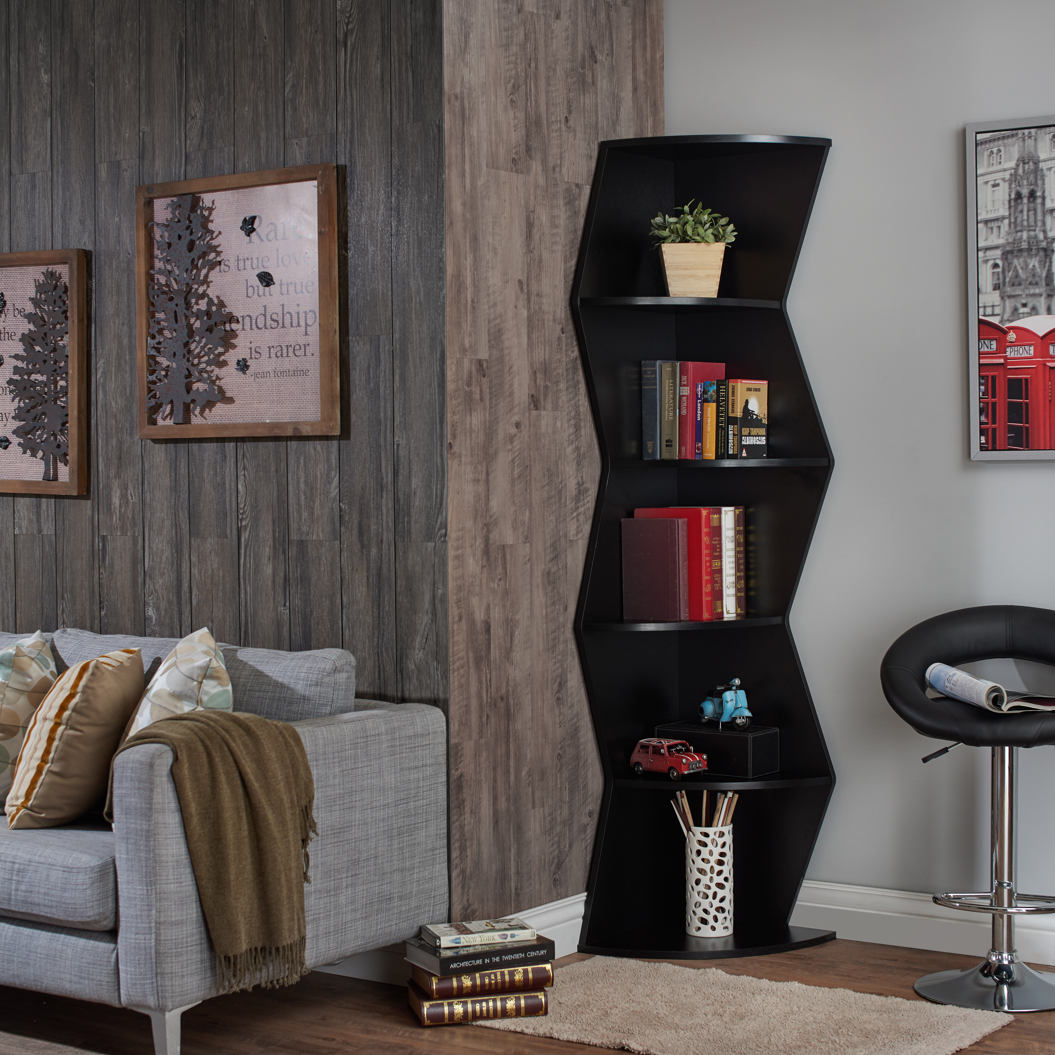 Furniture of America Zaggers Geometric 5-Shelf Corner Bookcase