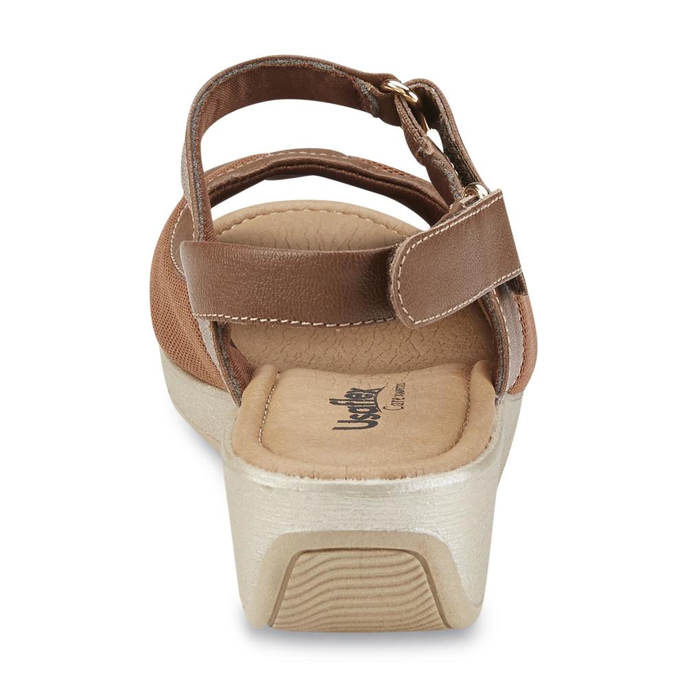 Usaflex Women's Micaela Leather/Fabric Bunion Comfort Wedge Sandal - Brown
