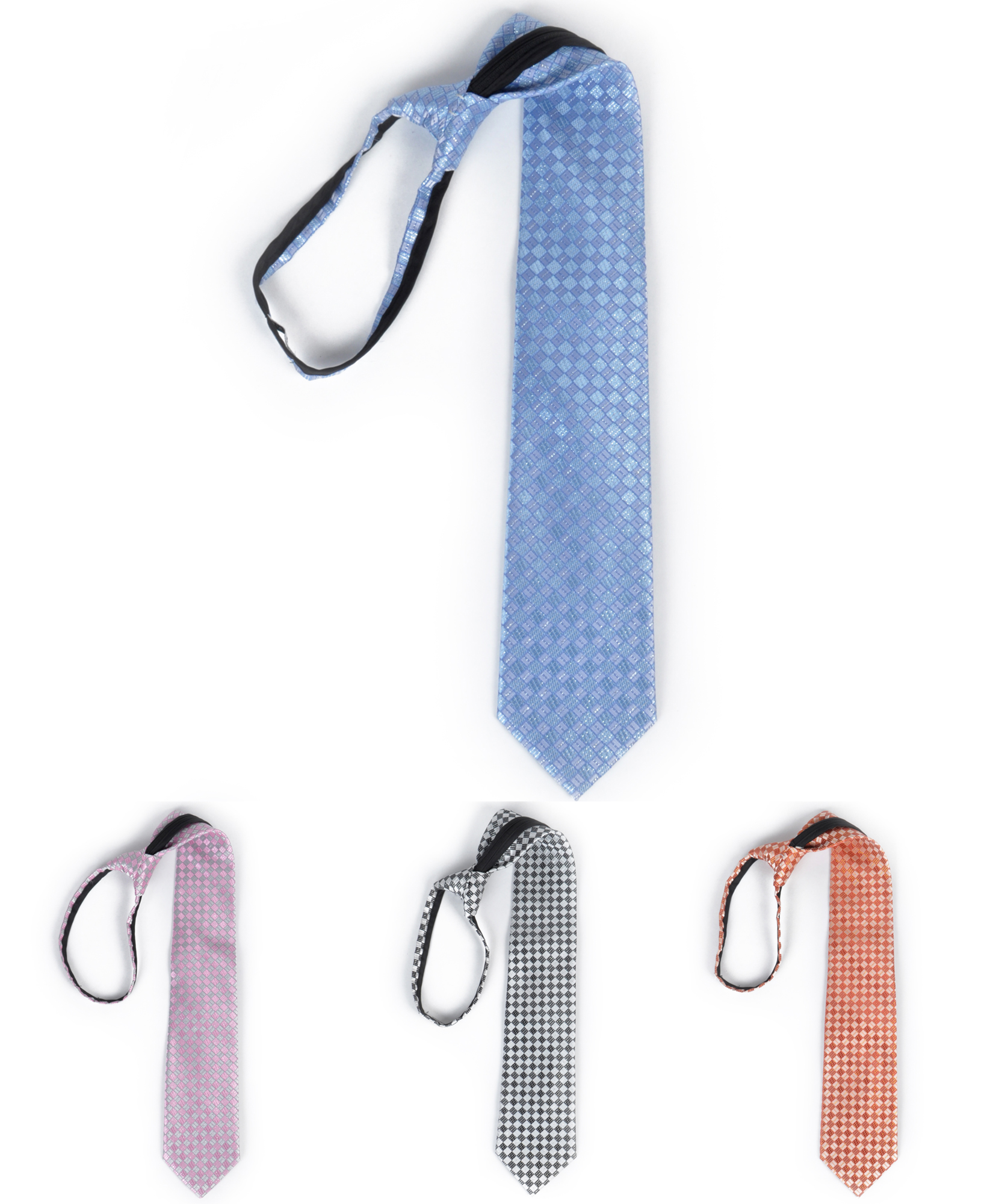 UMO LORENZO Men's Checkered Square Zipper Tie