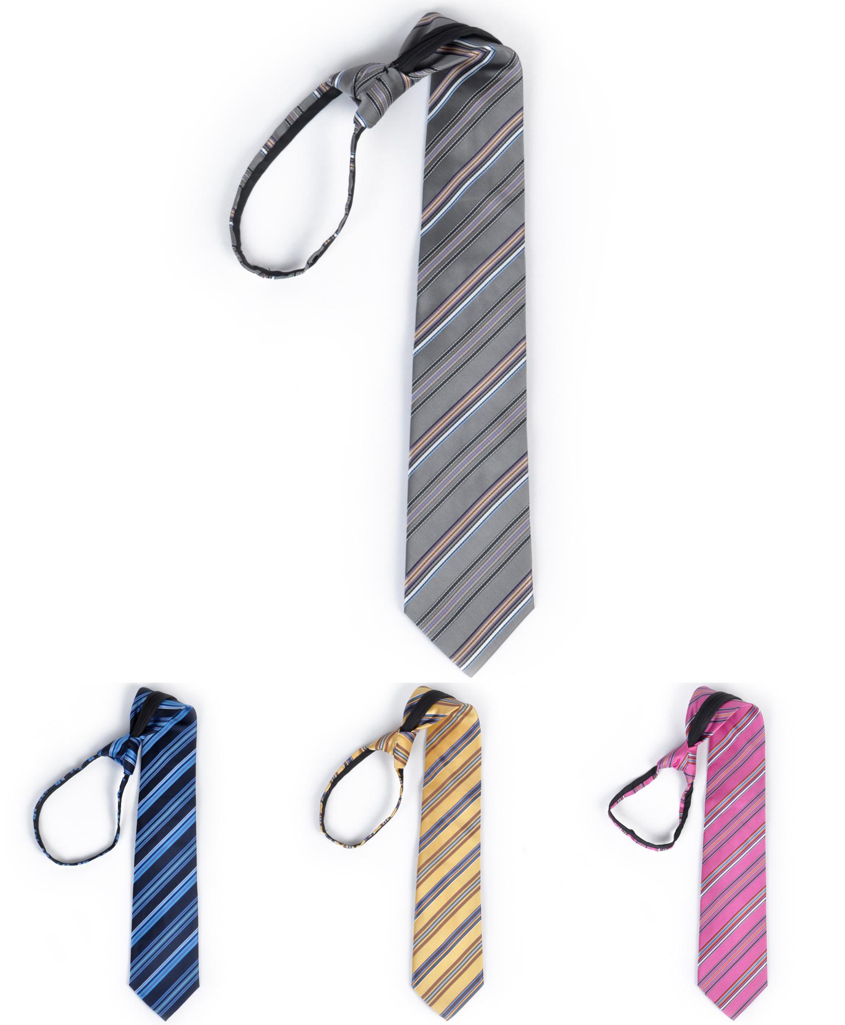 UMO LORENZO Men's Modern Striped Zipper Tie