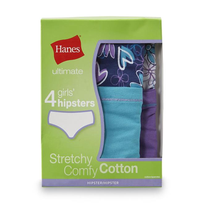 Hanes Girl's 4Pairs Hipster Cotton Panties Solids & Prints