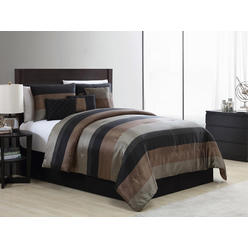 Essential Home Striped Comforter Set &#8211; Black and Taupe