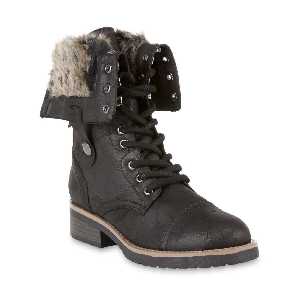 SM New York Women's Colby Faux Fur Combat Boot - Black
