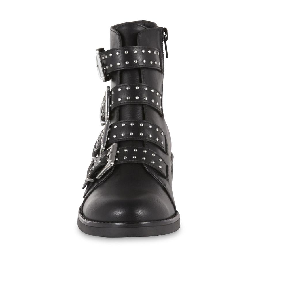 SM Women's Clipper Black Studded Buckle Boot