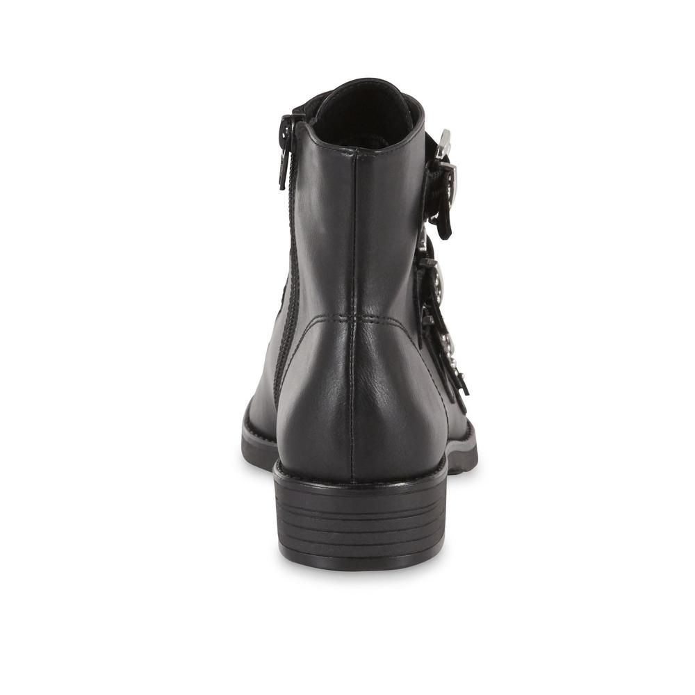 SM Women's Clipper Black Studded Buckle Boot