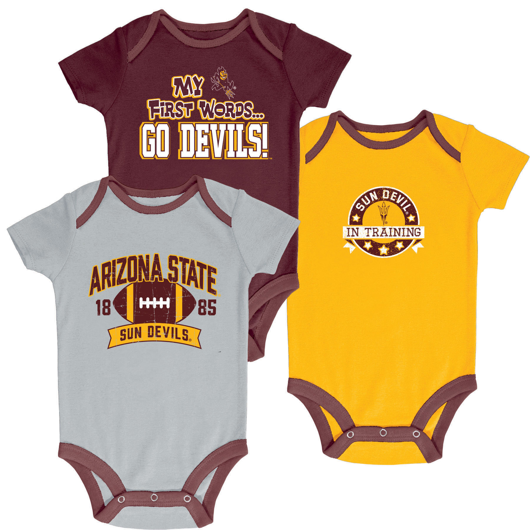 NCAA Infant Boys’ 3-Pack Graphic Bodysuits - Arizona State Sun Devils, Size: 3-6 Months NCAA Infant Boys’ 3-Pack Graphic Bodysuits - Arizona State Sun Devils, Size: 3-6 Months