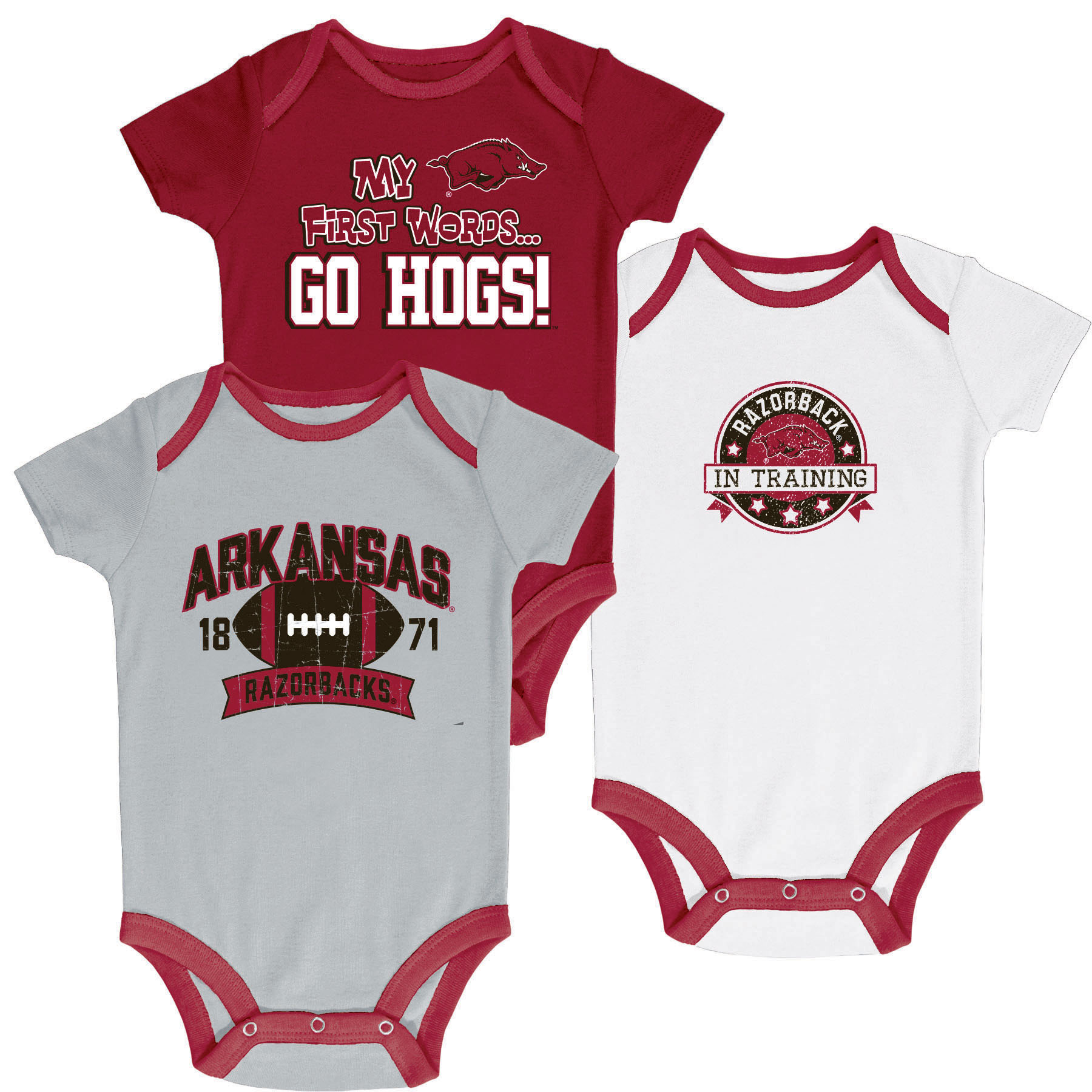 NCAA Infant Boys’ 3-Pack Graphic Bodysuits - Arkansas Razorbacks, Size: 0-3 Months NCAA Infant Boys’ 3-Pack Graphic Bodysuits - Arkansas Razorbacks, Size: 0-3 Months