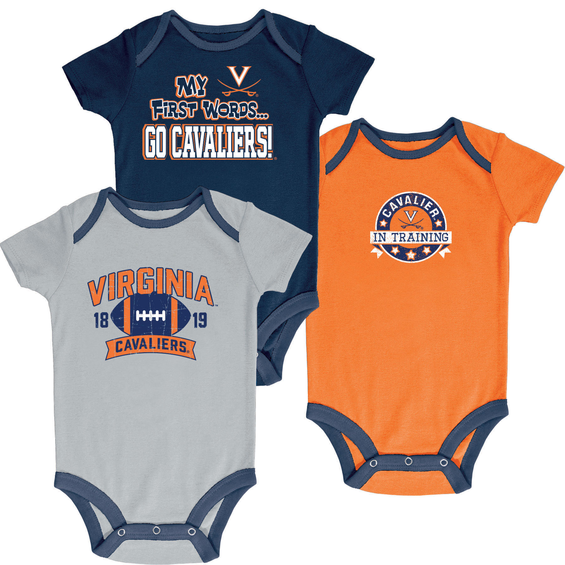 NCAA Infant Boys’ 3-Pack Graphic Bodysuits - Virginia Cavaliers, Size: 0-3 Months NCAA Infant Boys’ 3-Pack Graphic Bodysuits - Virginia Cavaliers, Size: 0-3 Months