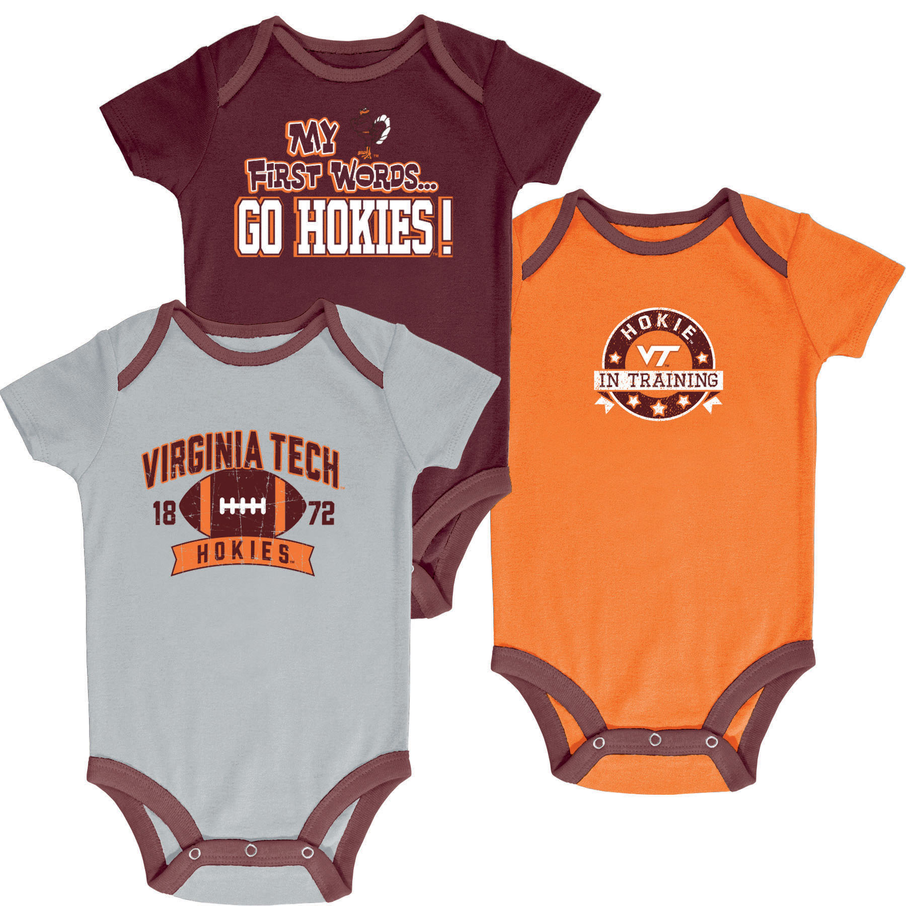 NCAA Infant Boys’ 3-Pack Graphic Bodysuits - Virginia Tech Hokies, Size: 12 months NCAA Infant Boys’ 3-Pack Graphic Bodysuits - Virginia Tech Hokies, Size: 12 months