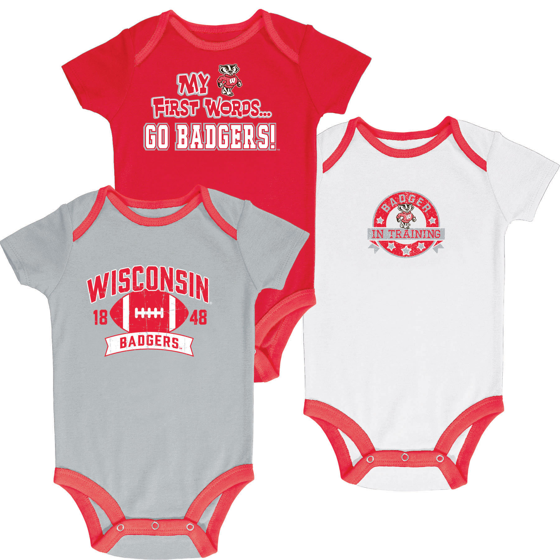 NCAA Infant Boys’ 3-Pack Graphic Bodysuits - Wisconsin Badgers, Size: 6-9 Months NCAA Infant Boys’ 3-Pack Graphic Bodysuits - Wisconsin Badgers, Size: 6-9 Months