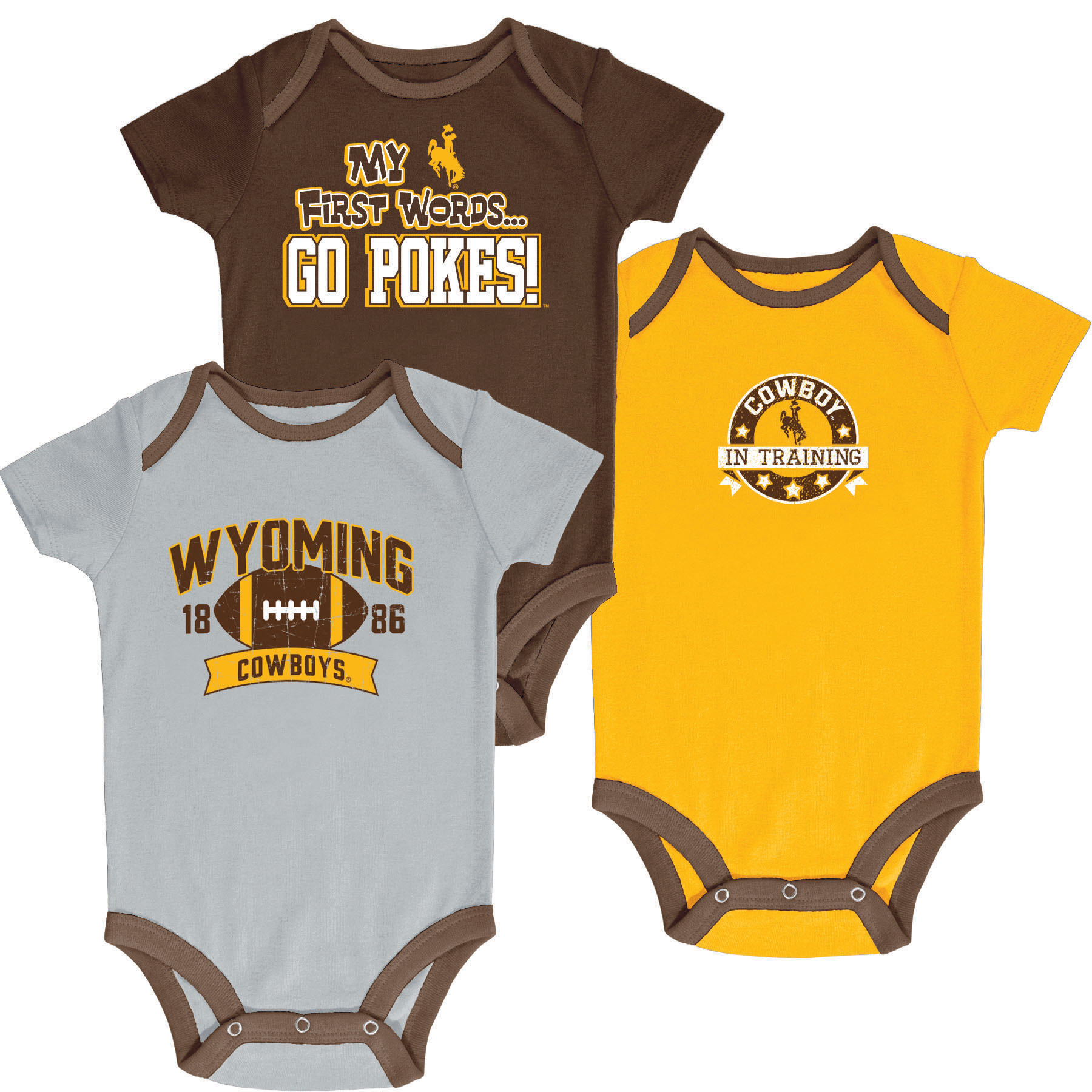 NCAA Infant Boys’ 3-Pack Graphic Bodysuits - Wyoming Cowboys, Size: 3-6 Months NCAA Infant Boys’ 3-Pack Graphic Bodysuits - Wyoming Cowboys, Size: 3-6 Months