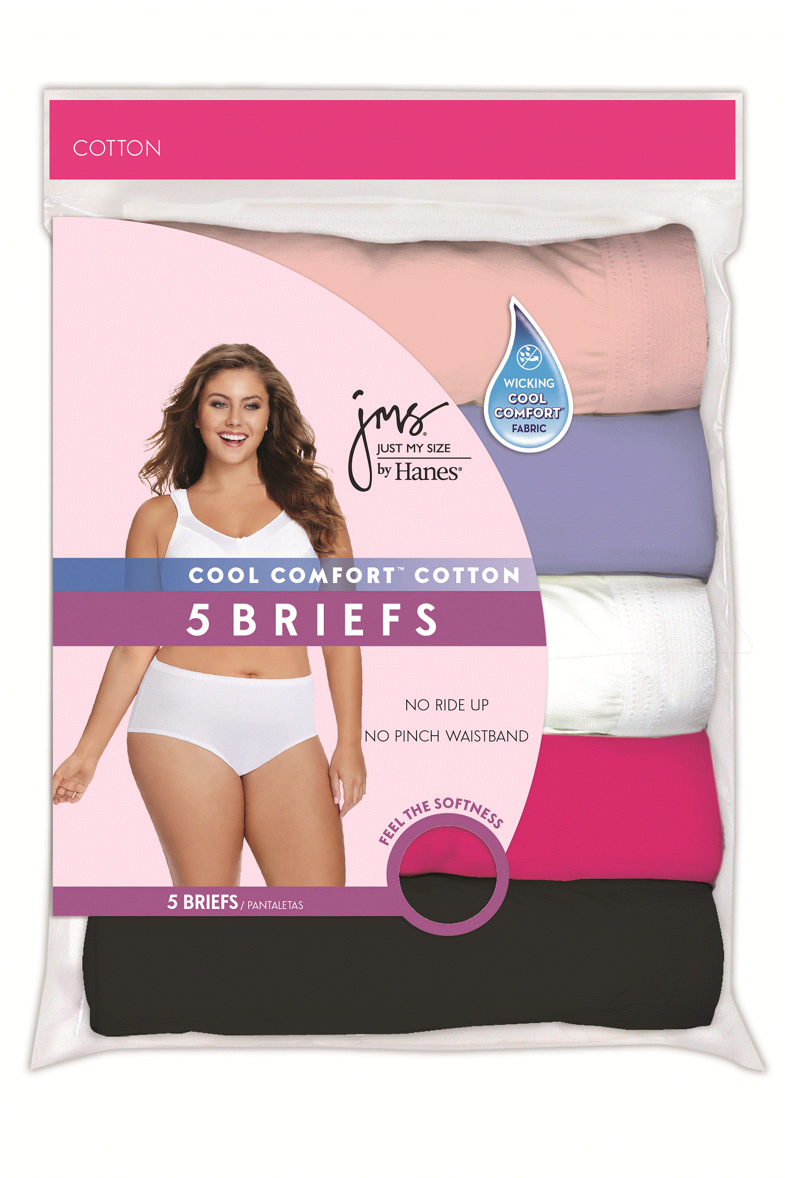Just My Size Women’s Underwear Assorted Cotton Briefs 5Pk