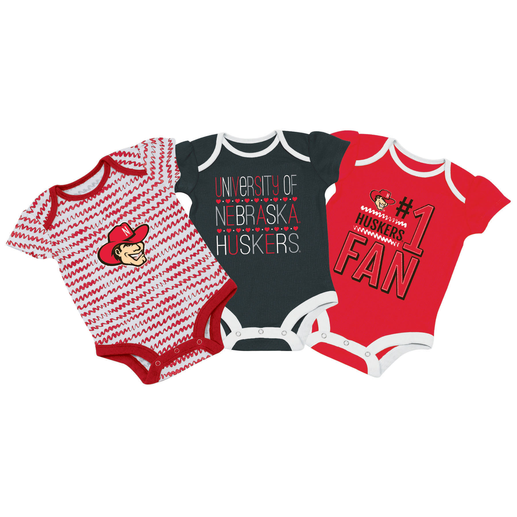 NCAA Infant Girls&#8217; 3-Pack Short-Sleeve Bodysuits - Nebraska Cornhuskers