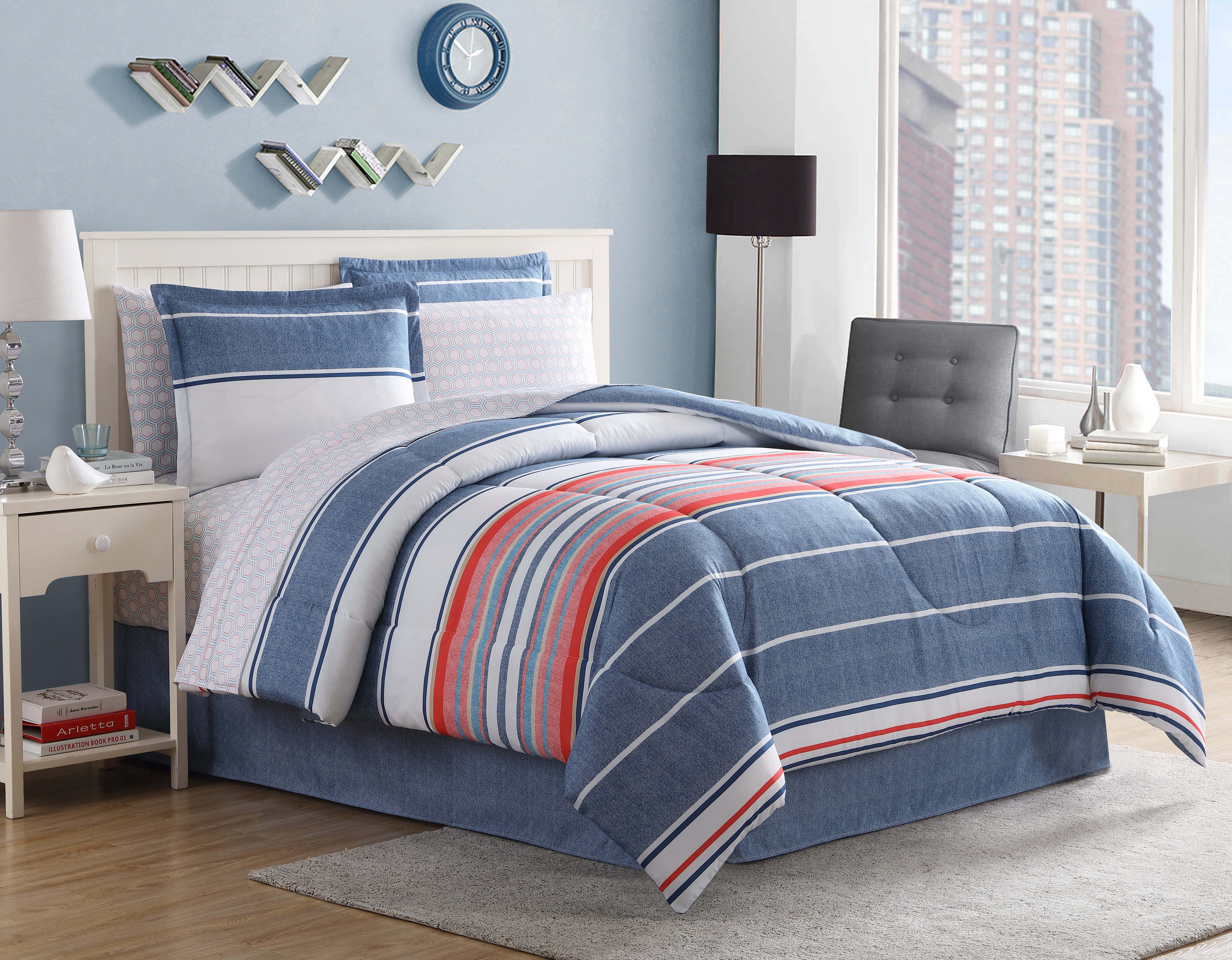 Essential Home Complete Bed Set &#8211; Drew Stripe