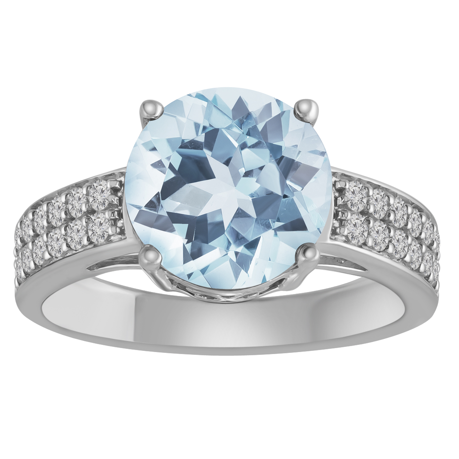 Sterling Silver Simulated Aquamarine and Created White Sapphire Ring
