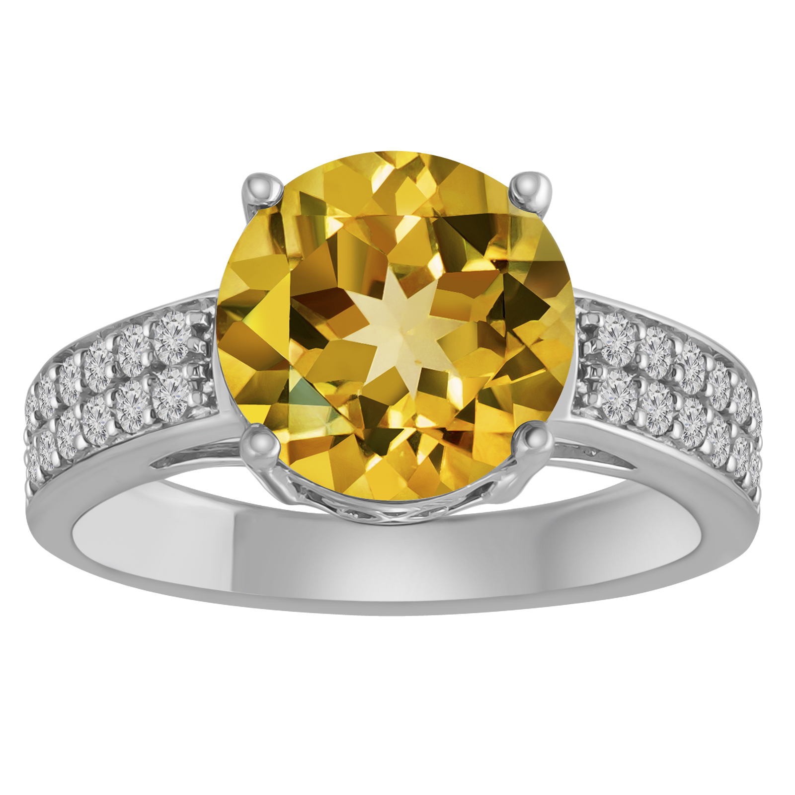 Sterling Silver Citrine and Created White Sapphire Ring