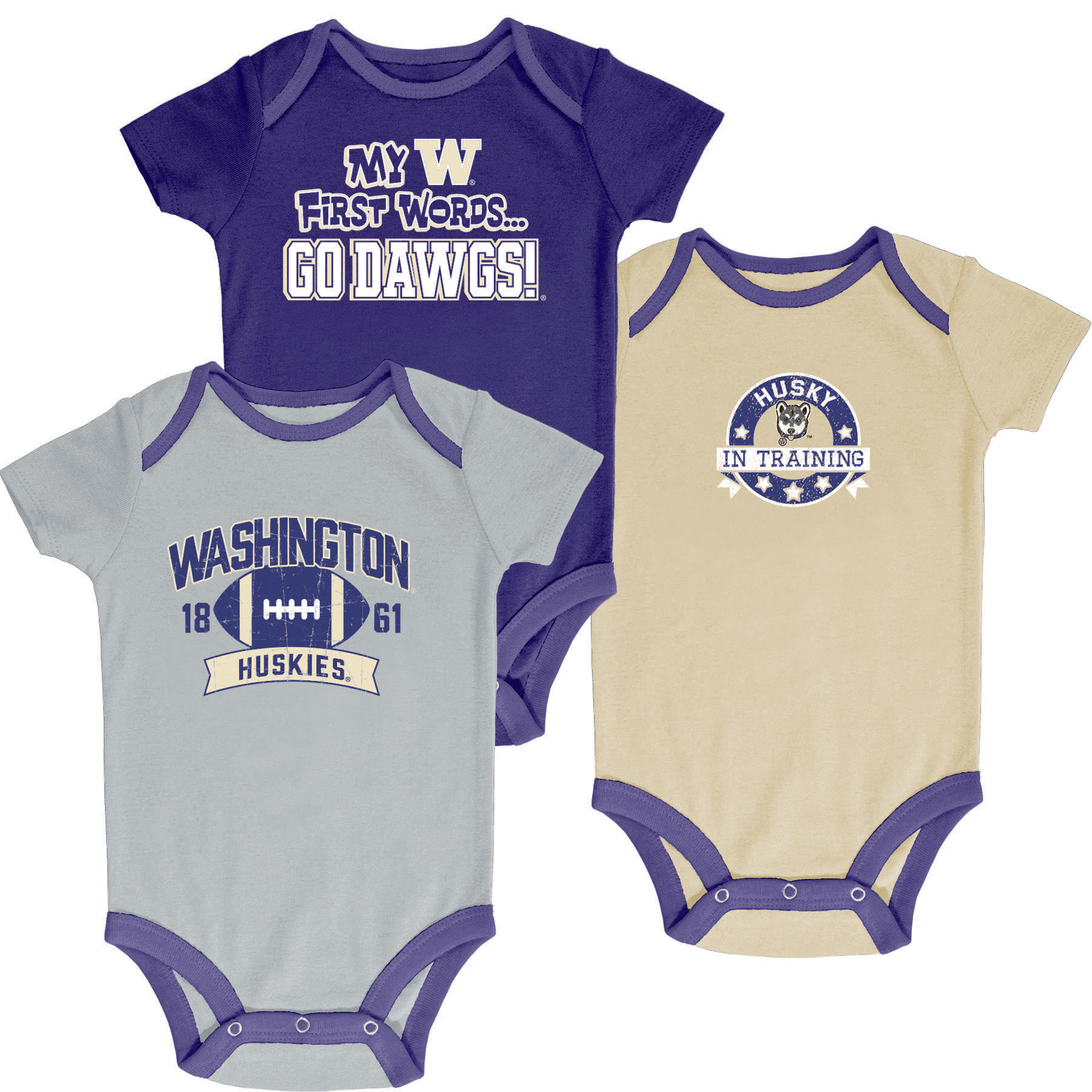 petite NCAA Newborn Boys’ Short-Sleeve 3-Pack Bodysuits - Washington Huskies, Size: 0-3 Months petite NCAA Newborn Boys’ Short-Sleeve 3-Pack Bodysuits - Washington Huskies, Size: 0-3 Months