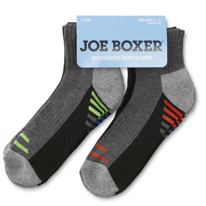 Joe Boxer Boys' 6-Pairs Athletic Quarter-Height Socks - Colorblock
