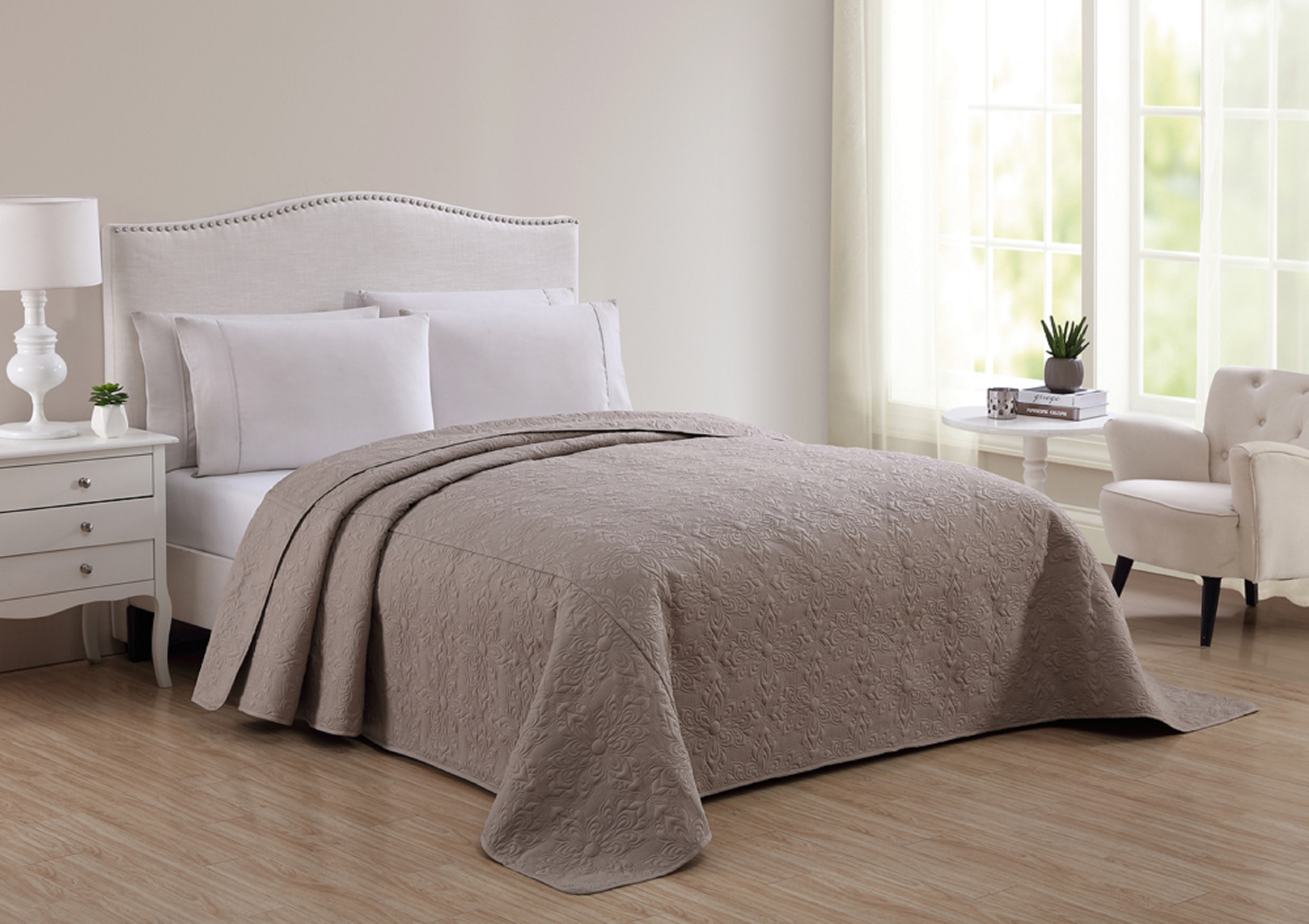 Cannon Solid Pinsonic Bedspread - Taupe
