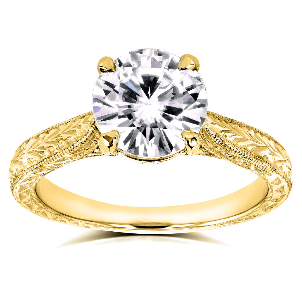 Kobelli 1-1/2 Carats (ct.tw) Antique Style Moissanite Engagement Ring with Diamond in 14k Yellow Gold