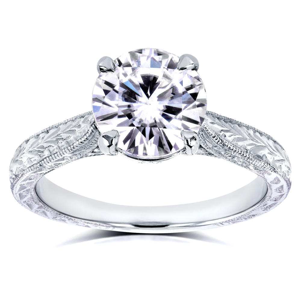 Kobelli 1-1/2 Carats (ct.tw) Antique Style Moissanite Engagement Ring with Diamond in 14k White Gold