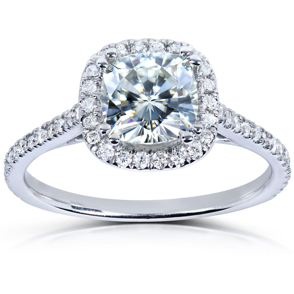 Kobelli 1 1/3 Carats (ct.tw) Cushion-cut Moissanite and Diamond Halo Engagement Ring in 14k White Gold
