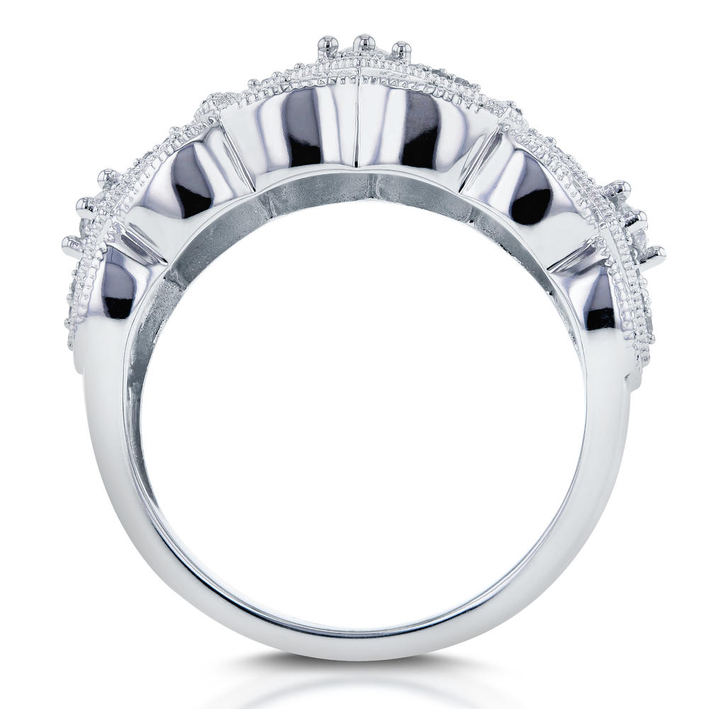 Kobelli 1/2 Carat (ct.tw) Diamond Antique Filigree Wide Anniversary Ring in 10K White Gold