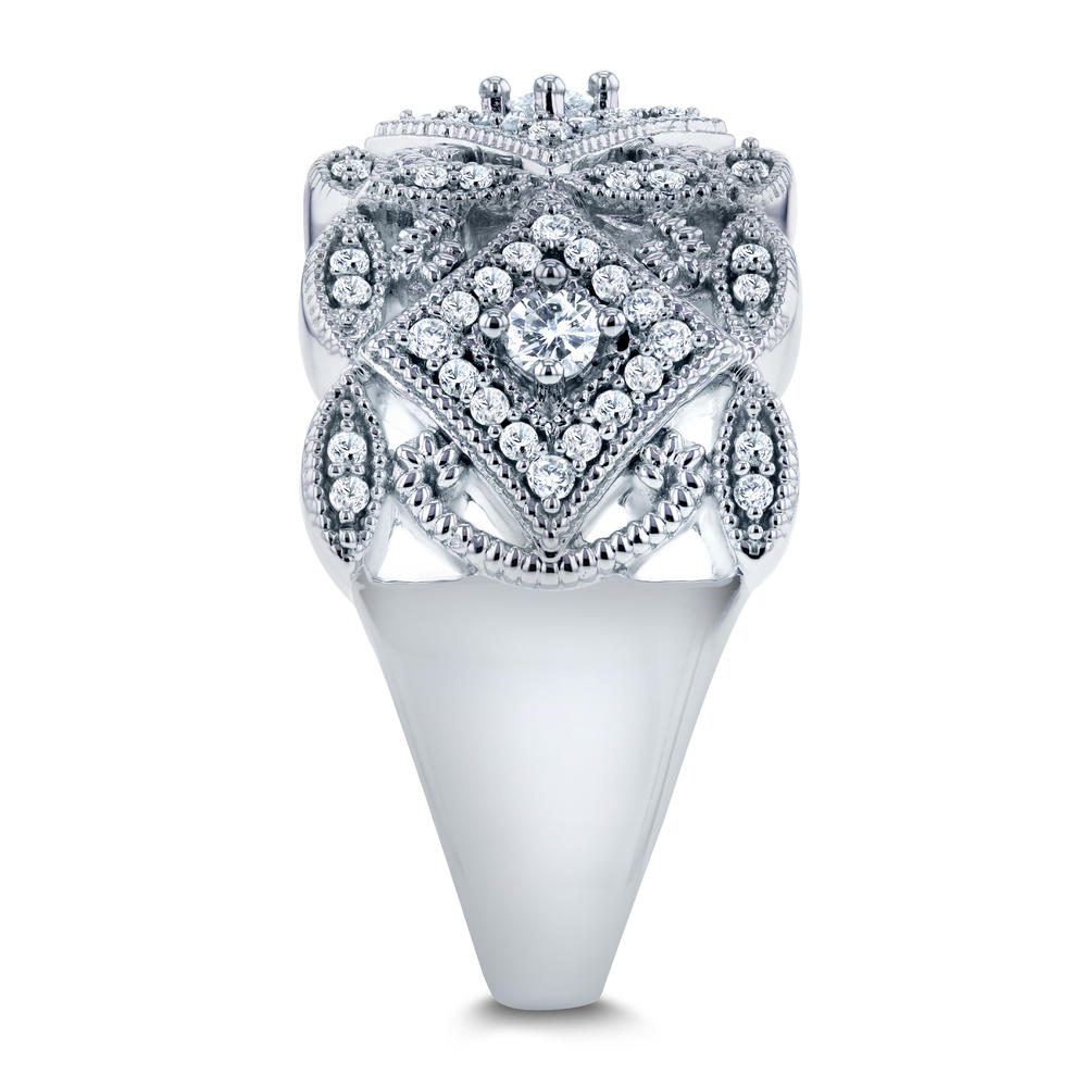 Kobelli 1/2 Carat (ct.tw) Diamond Antique Filigree Wide Anniversary Ring in 10K White Gold
