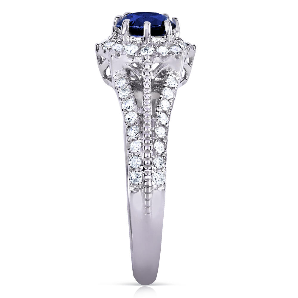 Kobelli 1 Carat (ct.tw) Vintage Sapphire and Diamond Starry Engagement Ring in 14k White Gold