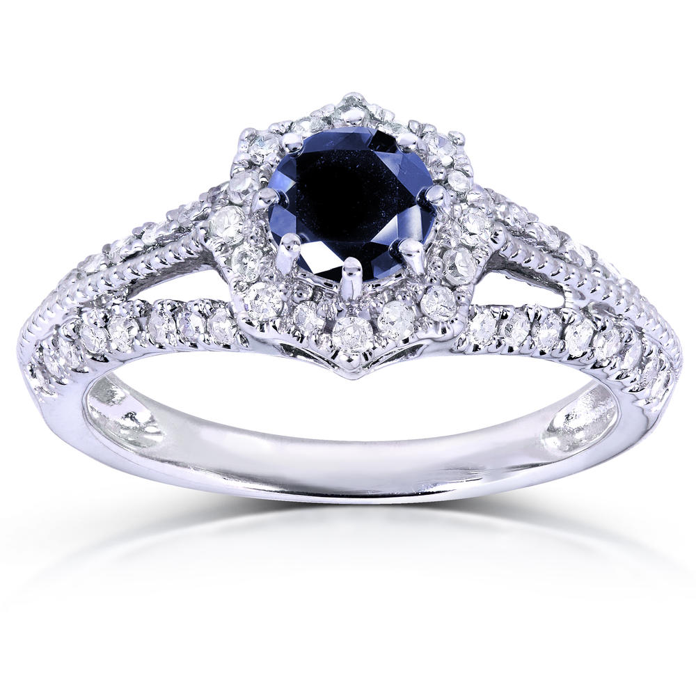 Kobelli 1 Carat (ct.tw) Vintage Sapphire and Diamond Starry Engagement Ring in 14k White Gold